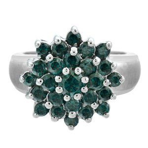 0.75 Carat Round Cut Blue Diamond Cluster Ring 10K